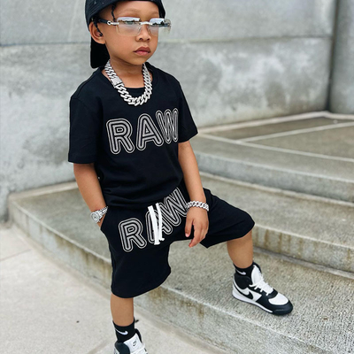 OEM Service Kids Two Piece Shorts Set Screen Printing T Shirt And Short Set
