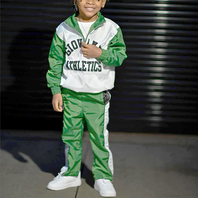 Customized Kids Joggers Set Boys Cropped Hoodies Windbreaker Half Zipper OEM Service