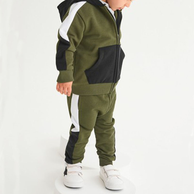 Cotton Boys Zipper Hoodie Sweatsuit Set  Two Piece Kids Clothes Set Customized Printing