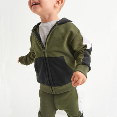 Cotton Boys Zipper Hoodie Sweatsuit Set  Two Piece Kids Clothes Set Customized Printing