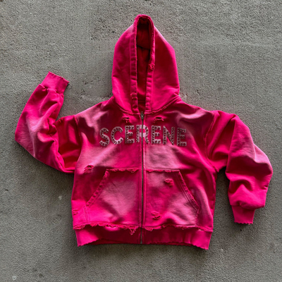 Acid Wash Vintage Sun Faded Streetwear Rhinestone Hoodie Custom Logo