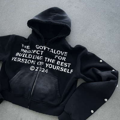 Anti Wrinkle No Strings Streetwear Zipper Hoodie Plus Size Rhinestone Hoodie