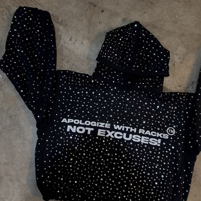 Heavyweight Black Rhinestone Hoodie Streetwear Vintage Distressed Hoodie Windproof