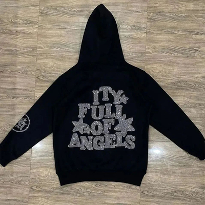 S-5XL Rhinestone Pullover Hoodie French Terry Streetwear Mens Hoodies 360 Grams