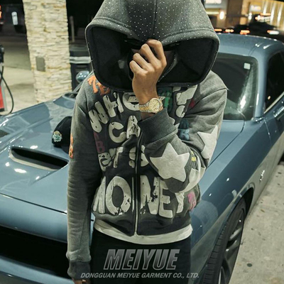 Anti Wrinkle Streetwear Rhinestone Hoodie Puff Printing Drop Shoulder Crop Hoodie