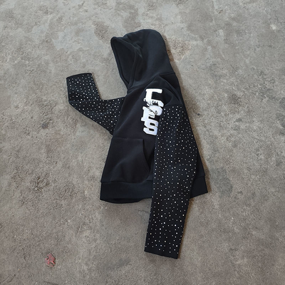 Customization Mens Oversized Cropped Hoodie Rhinestone Zip Hoodie Drawstring Design