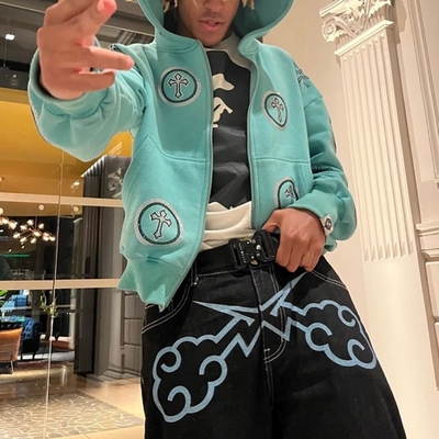 Fashionable Streetwear Rhinestone Hoodie Mens Hip Hop Hoodies Double Layer
