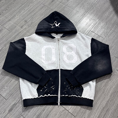 kopen Custom 100% katoen zwaargewicht Screen Print logo Hoodie Distressed Acid Wash Vintage kleur geblokkeerde Hoodie mannen online vervaardiging