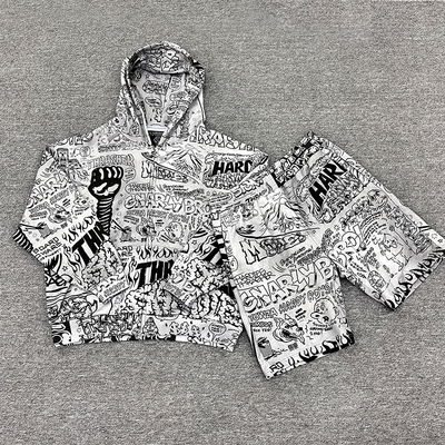 Mua Áo đường phố của nam giới in đầy đủ DTG in ẩn zipper Hoodie quần short Set tùy chỉnh kích thước tùy chỉnh in hoặc thêu thiết kế sản xuất trực tuyến