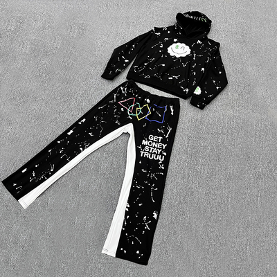 Beli Custom Puff Print Hoodie Casual Flared Jogger Track Pants In Cotton Fabric Untuk Pria Ditumpuk Sweatpants Tracksuit pembuatan online