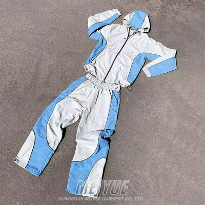 kaufen Custom Sweatsuit Stickerei Reißverschluss Jacket Jogger Set Farbblock Nylon Schweiß Hosen Windbreaker Tracksuits für Männer Online-Herstellung
