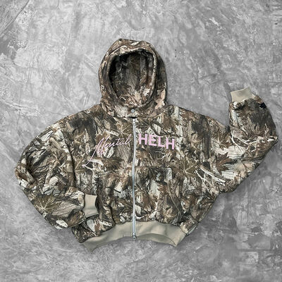 acheter Sweat-shirt vintage délavé de chasse pour femme en plein air, camouflage à capuche surdimensionnée avec fermeture éclair, imprimé arbre lourd pour femme fabrication en ligne
