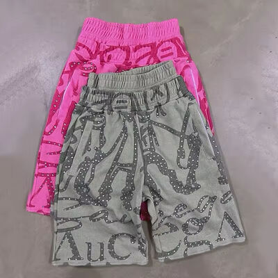 ซื้อ OEM แฟชั่น Double Waist Rhinestone Shorts Capri กางเกงสั้นสั้น เสื้อผ้าถนน Screen Print คุณภาพสูง ผ้าใบ ราคาถูก Custom การผลิตออนไลน์