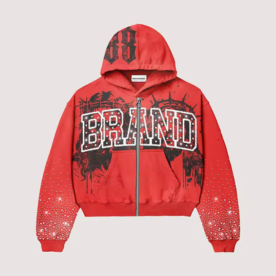 Buy OEM Custom Hoodies Brand Streetwear Rhinestone Drop Shoulder Oversized Acid Wash Vintage Distressed Hoodie for Men online manufacture