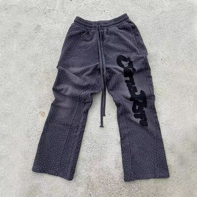 kupować Niestandardowe spodnie z pociągiem Rhinestone Flare Baggy Joggers Embroidery logo Zdenerwowany Sun Fading Acid Wash Track spodnie z pociągiem produkcja online
