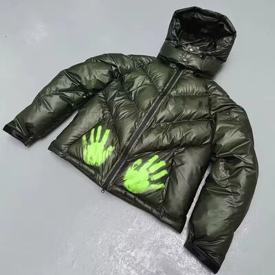 kaufen Benutzerdefinierte thermochromische Tintendruck Streetwear Pflanzen Vintage Schwergewichtige Winter Kapuze Windschutz Farbe Wechseln Sie Down Pufferjacke Mantel Online-Herstellung