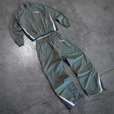 acheter Fabricants de vêtements Activewear vierge personnalisés Coupe-vent Broderie logo Veste zippée Pantalon de survêtement ample Survêtement pour hommes fabrication en ligne