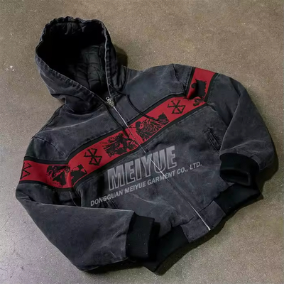 acheter Sweat à capuche denim personnalisé Denim en détresse poids lourd à sweat à sweat lavé en acide vintage Jean zip up up sweet wear fabricant fabrication en ligne