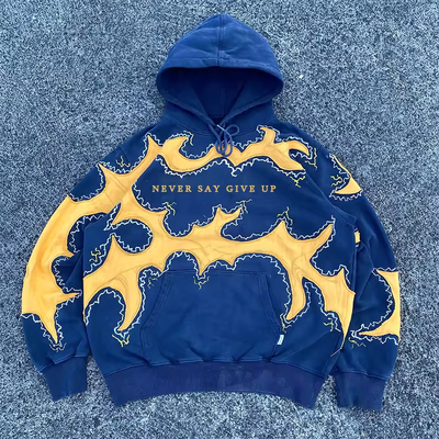 comprar Sudadera con capucha de bordado con apliques de logotipo personalizado, sudadera con capucha informal de 450 g/m², 100 % algodón, diseño de patchwork, sudadera con capucha de talla grande Fabricación en línea