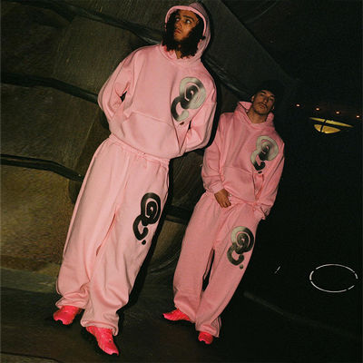acheter Ensemble hoodie et pantalon de survêtement oversize rose en French Terry personnalisé, avec un grammage de tissu de 350 grammes et un délai de commande d'échantillon de 7 jours fabrication en ligne