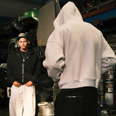 kupować Niestandardowa maszyna ciężka 450 gramów 400 gramów Zipper-up Hoodie dla mężczyzn - Oddychająca Streetwear Hoodie z żebrowym kołem produkcja online