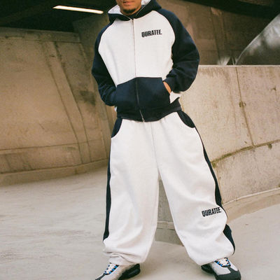 satın al Özel Patchwork Oversized Zipper Up Streetwear Erkekler için Hoodie ve Jogger Set ile Spor takım elbisesi Çevrimiçi üretim
