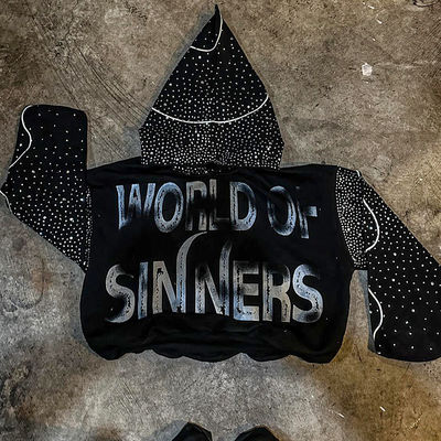 ซื้อ Custom All Over Rhinestone Printing Hoodie ผู้ชายด้วยกรดล้างและตัวอักษร กราฟฟิก คุณภาพสูง Hoodie เสื้อผ้าถนน การผลิตออนไลน์