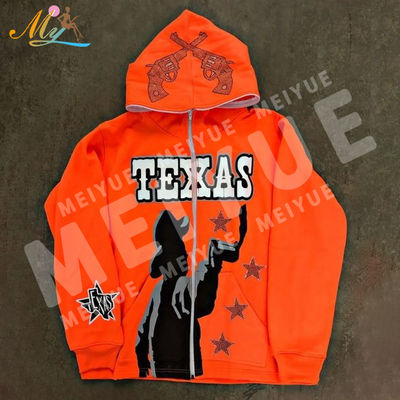 Buy Custom Rhinestones Hip Hop Style Full Face Zip Hoodie with French Terry Fabric for Men online manufacture