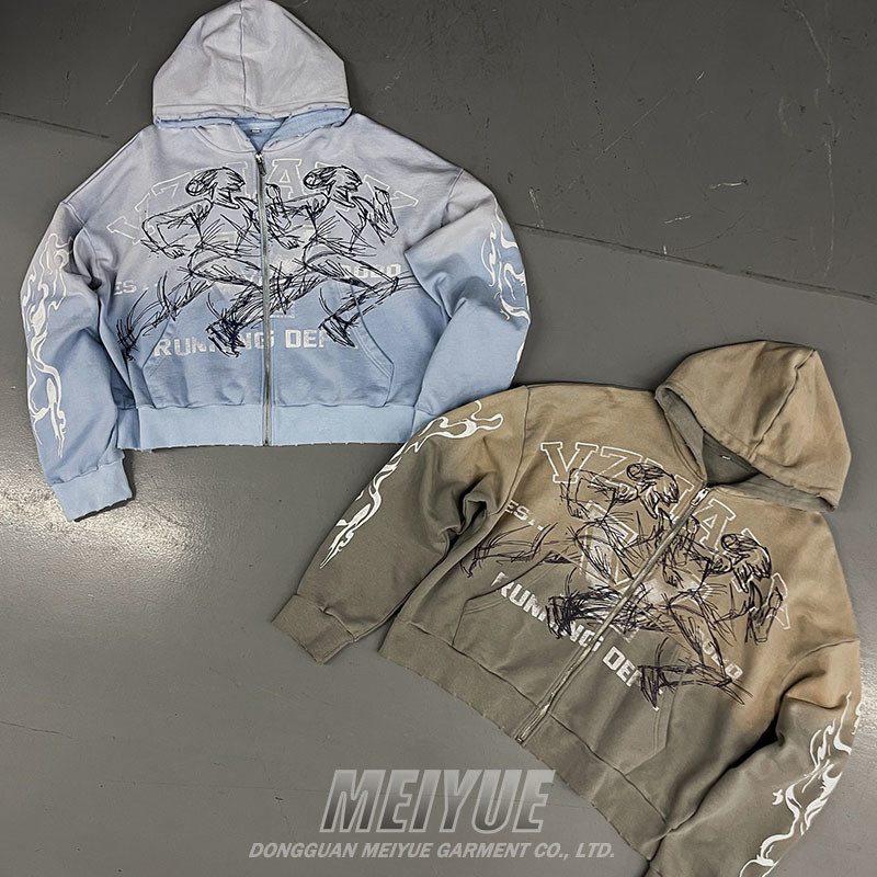 Custom Grams Vintage Distressed Gray Hoodie Heavyweight OEM ODM  Service