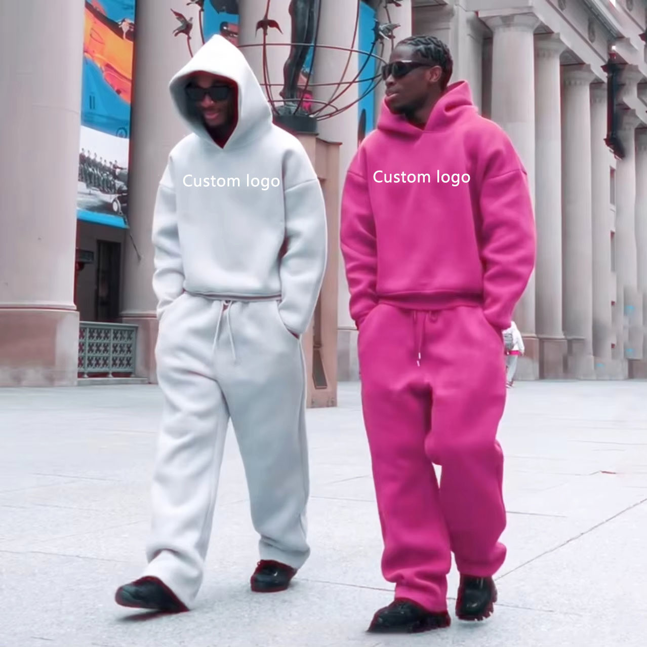 Custom Activewear 100 Heavyweight Cotton Printed logo Pullover Hoodie Sweat Suit Stacked Sweatpants Tracksuits for Men
