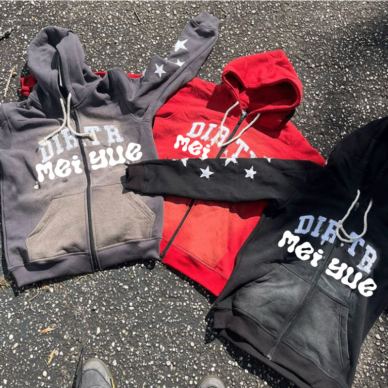 Custom Distressed Hoodie Applique Embroidery Patch Hoodie Pullover Heavyweight French Terry Acid Wash Vintage Hoodies Men