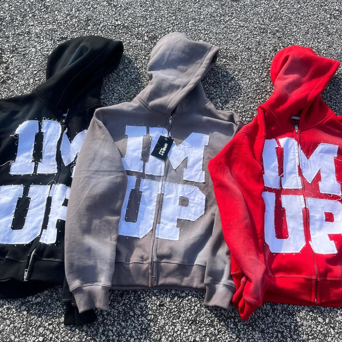 Letter Distressed Applique Embroidery Hoodie 100 Cotton Zip Up Mens Zipper Hoodies