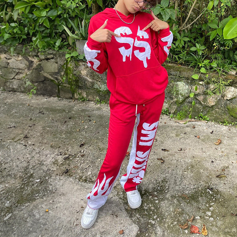 Custom Distressed Embroidery Sweatpants Tracksuit Stacked Sweat Pants Men Sweatsuits Unisex Sets Hoodies Custom Logo Jogger Set