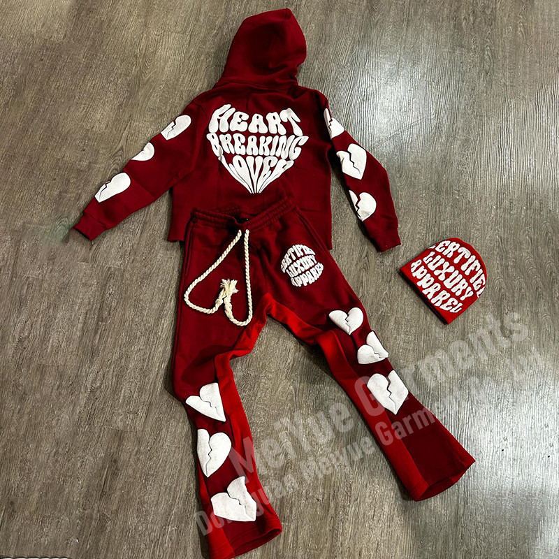 Custom Jogger Pullover Cropped Sweatsuit Acid Wash Hoodie 3d Puff Print Jogging Tracksuits Set Flared Sweatpants and Hoodie Sets