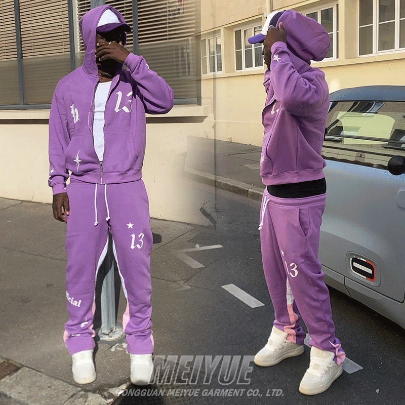 Puff Print 100% Cotton Streetwear Tracksuit Set 2pc Jogger Set Unisex Elastic Waist