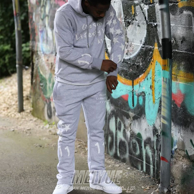 Raw Hem 3d Puff Printing Cut Edge Streetwear Tracksuit Hoodie Jogging Suit