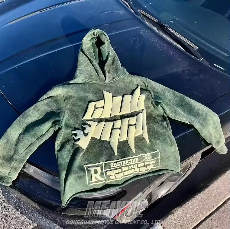 Puff Print Hoodie Mens Cropped Hoodie Streetwear