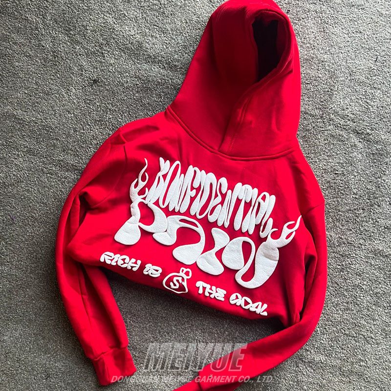 Custom Pullover 3d Bold Heavy French Terry Hoodie Streetwear Puff Print Printing Hoodie 500gsm Unisex Hoodies Men 100% Cotton