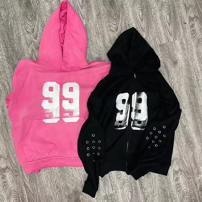OEM Screen Print Hoodie Heavy Weight Cotton Eyelets Boversized Boxy Hoodie