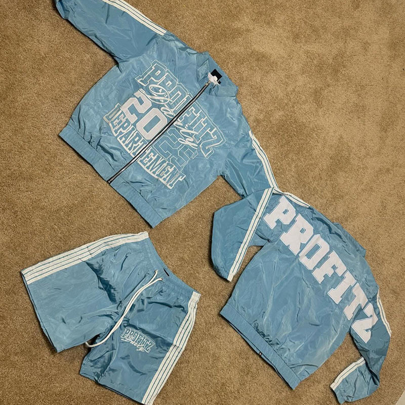 Custom Men Sets Two Piece Custom Dtg Print Zip up Nylon Two Piece Joggers Short Set Windbreaker Shorts and Jacket Tracksuit