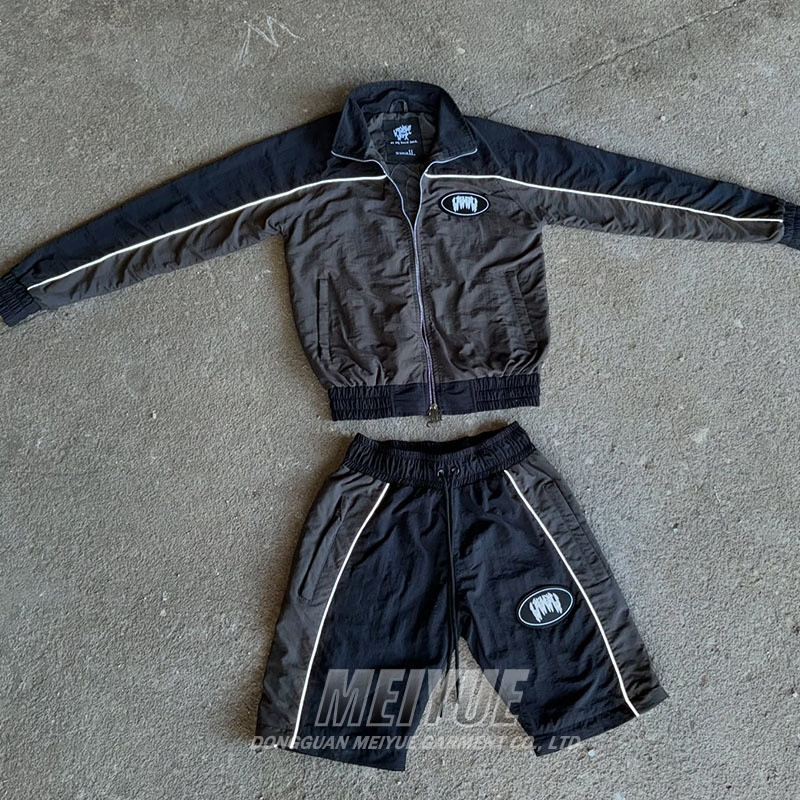 Custom Nylon 3m Reflective Mens Windbreaker Tight Elastic Waist Windproof Shorts Jackets and Short Sets Tracksuit Short Set