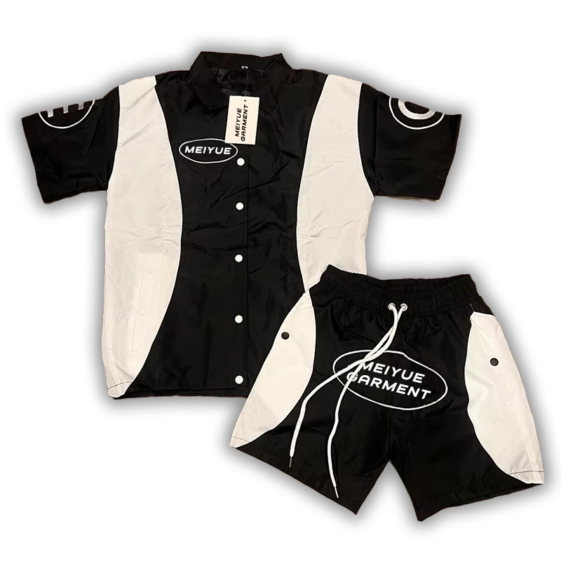 Custom Logo Button up Windbreaker Nylon Shirt Lightweight Shorts Running Summer Sweatsuit T Shirt Joggers and Short Set Factory