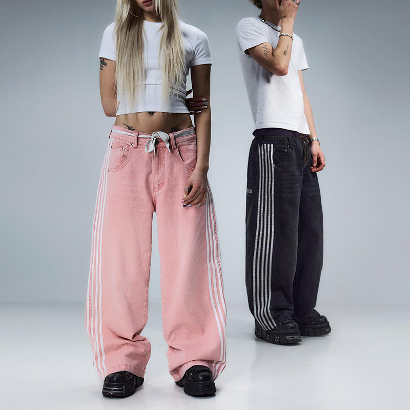 Clothing Manufacturers Custom High Quality Blank Acid Wash Stacked 100 Cotton Stacked Sweatpants Straight Leg With Stripe