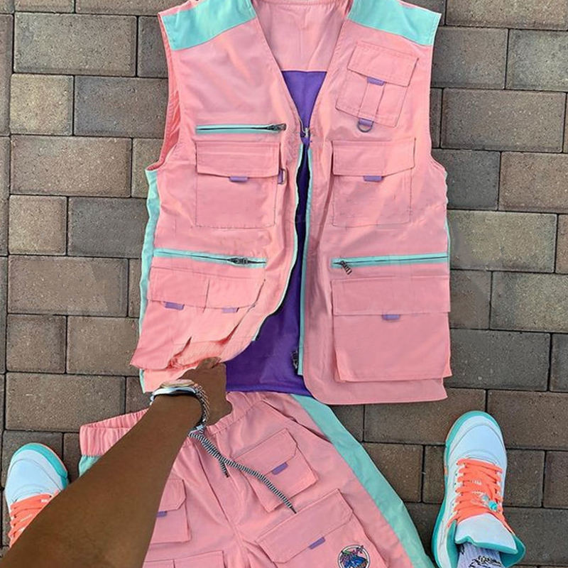 Fashionable Hip Hop Unisex Cargo Shorts Set Vest And Shorts Set Latest Design