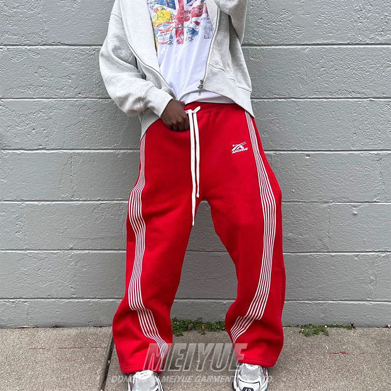 Custom Jogger Logo Street Wear Sweat Track Pants Men Heavyweight French Terry Oversized Wide Leg Striped Baggy Sweatpants