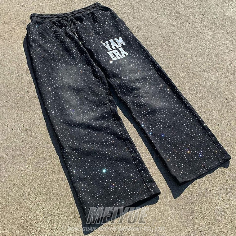 Custom Manufacturer Heavyweight Oversized Man Sun Faded Vintage Track Sweat Pant Acid Washed Mens Baggy Rhinestone Sweatpants