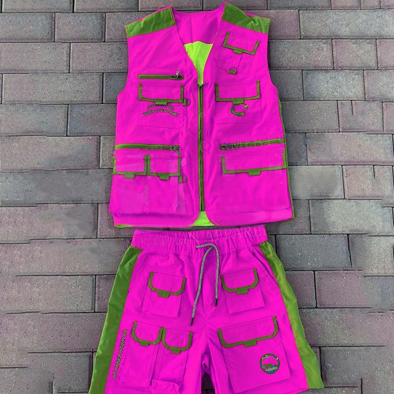 Streetwear Mens Cargo Shorts Set Vest And Shorts