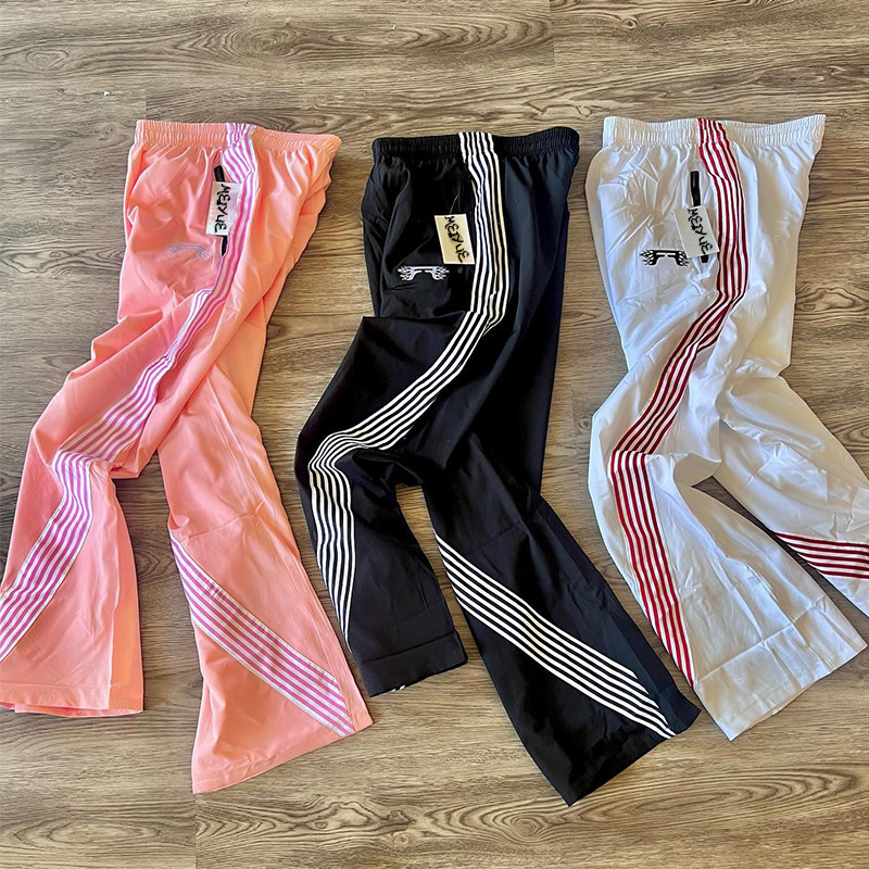 Custom Logo Windbreaker Sweatpants Joggers Pants Nylon Stripe Trousers Wide Leg Sweat Pants Men's Loose Pants & Trousers