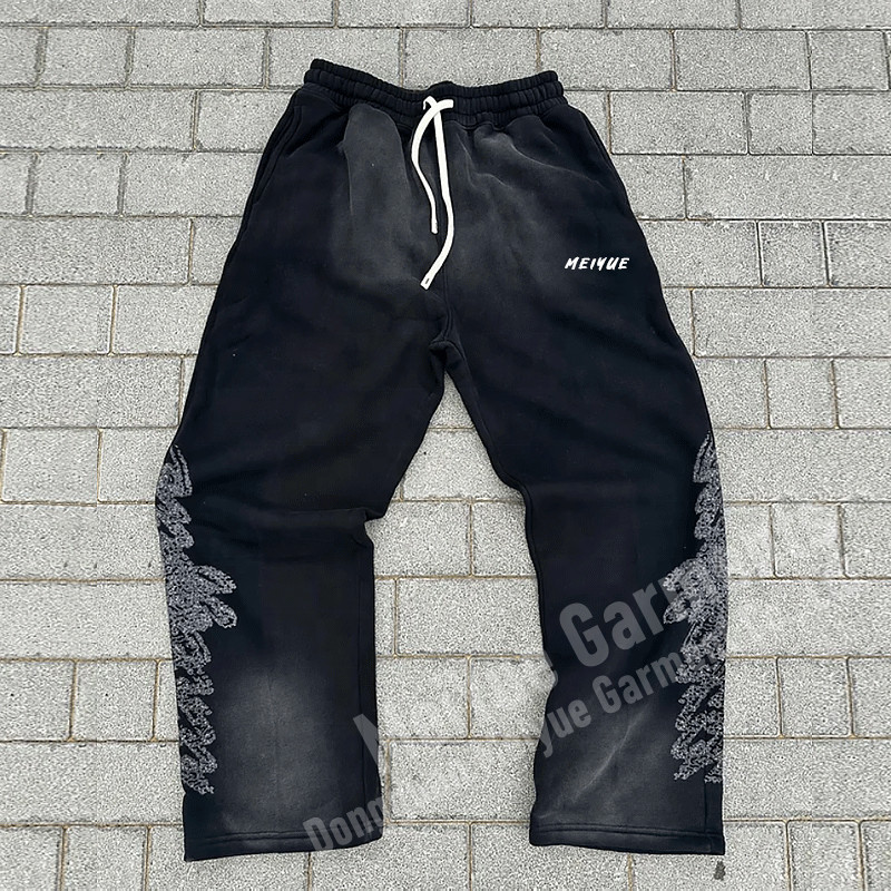 Custom Mens Joggers Wide Leg Flare Baggy Stacked Acid Washed Sweatpants Men Casual 100% Cotton Sweat Pants Trousers for Men