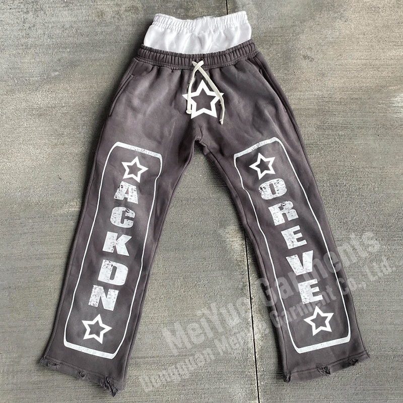 Custom Mens Double Waisted Joggers Wide Leg Flare Baggy Stacked Sweatpants Men Casual Sweat Acid Wash Pants Trousers for Men